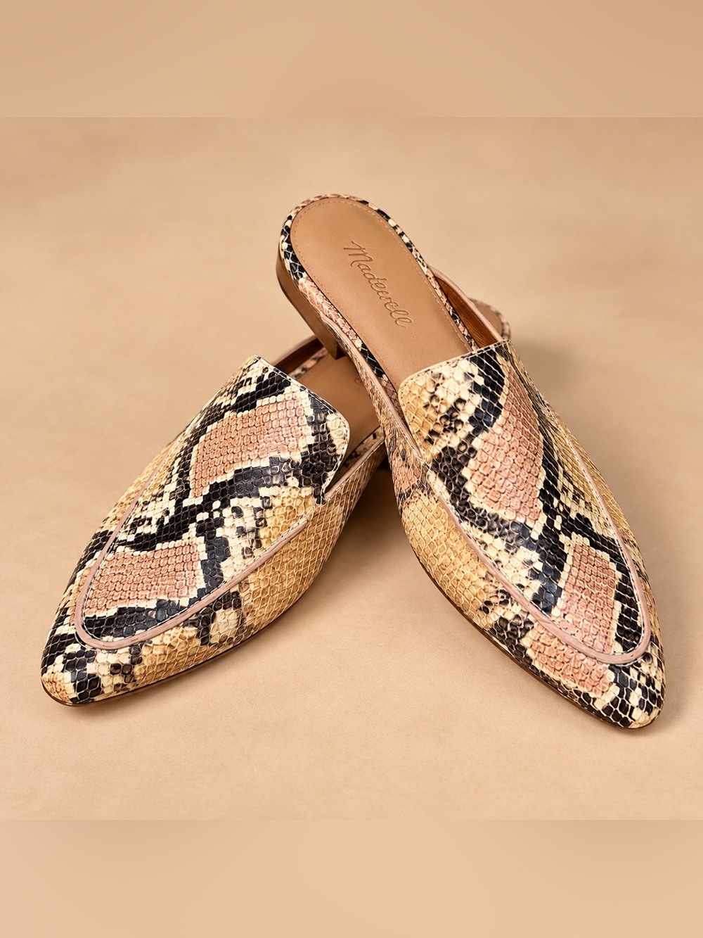 Madewell Snakeskin Leather Pointed Toe Mule Loafers 9.5